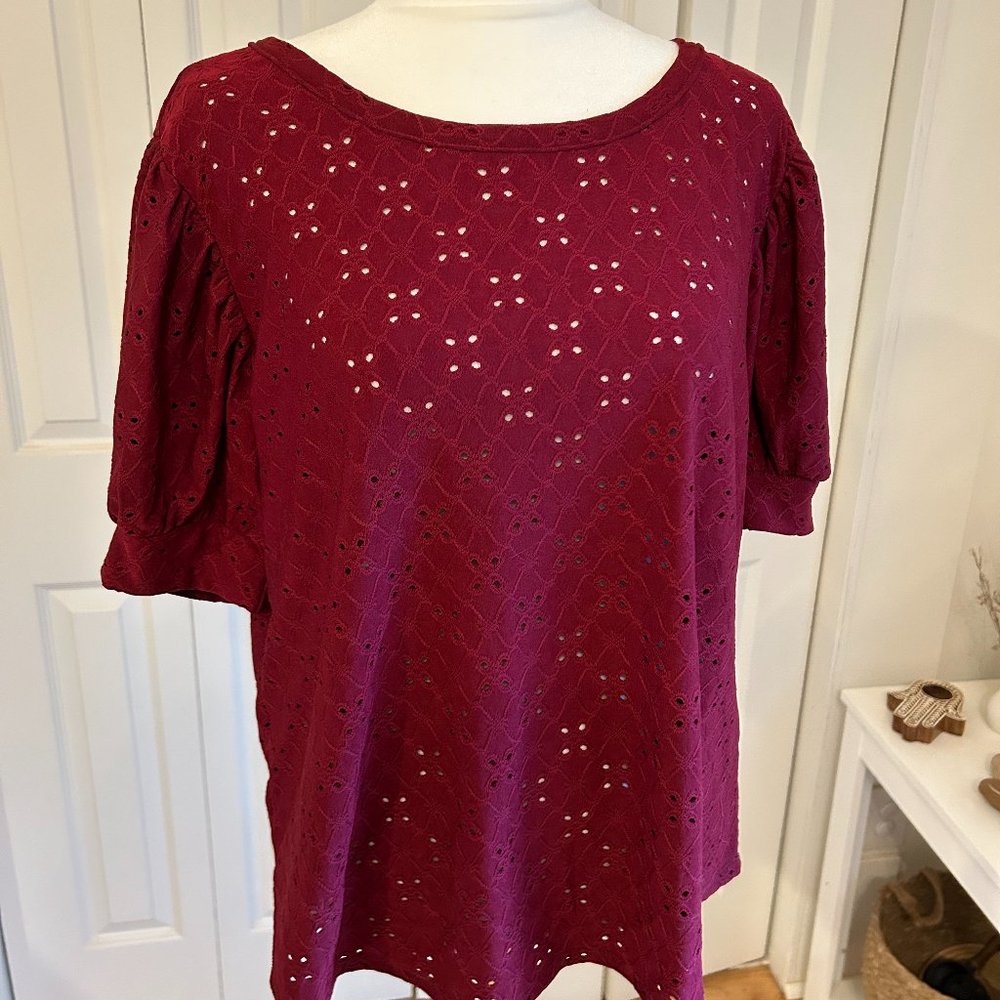 Dark Red Bubble Sleeve Top by Kim & Cami